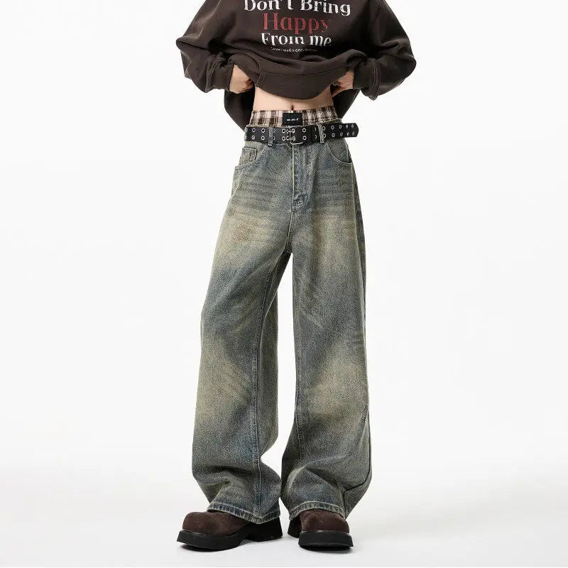 VILZSTUDIOS Vintage Distressed Wide Leg Denim Jeans