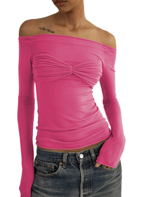VILZSTUDIOS Sexy Mesh Off Shoulder Ruched T-Shirt