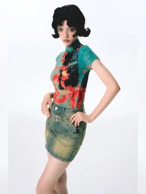 VILZSTUDIOS Goldfish Print Turtleneck Slim T-Shirt