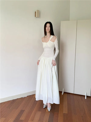 VILZSTUDIOS Elegant White Cut-Out Maxi Dress
