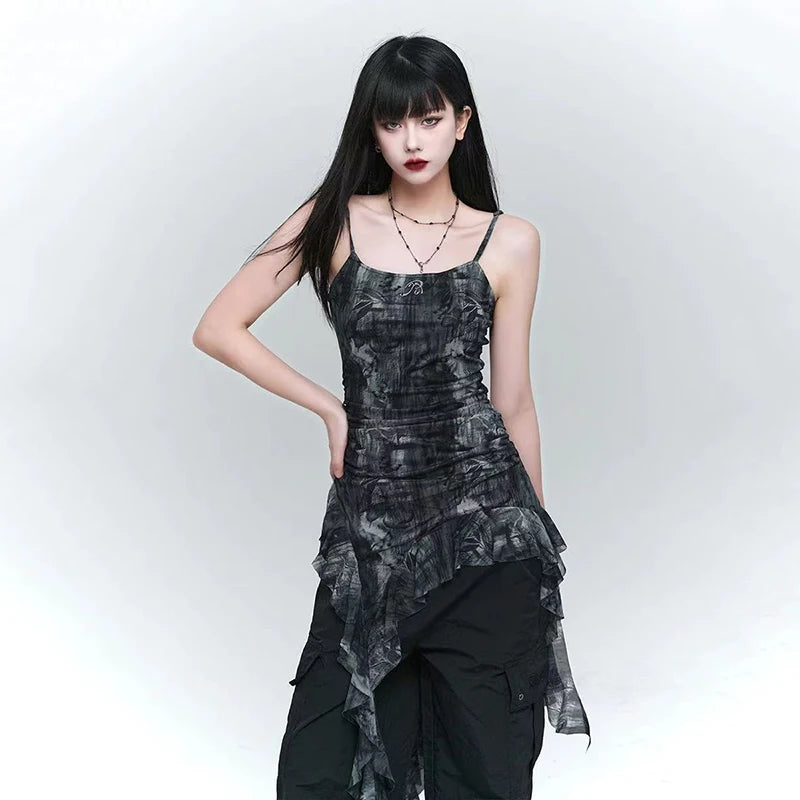 VILZSTUDIOS Gothic Tie Dye Mesh Tank Top