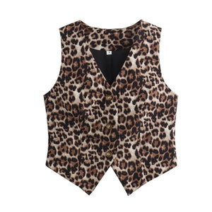 VILZSTUDIOS Leopard Print Cropped Vest