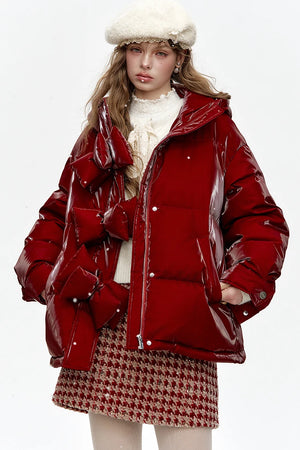 VILZSTUDIOS Stylish Bow Button Hooded Jacket