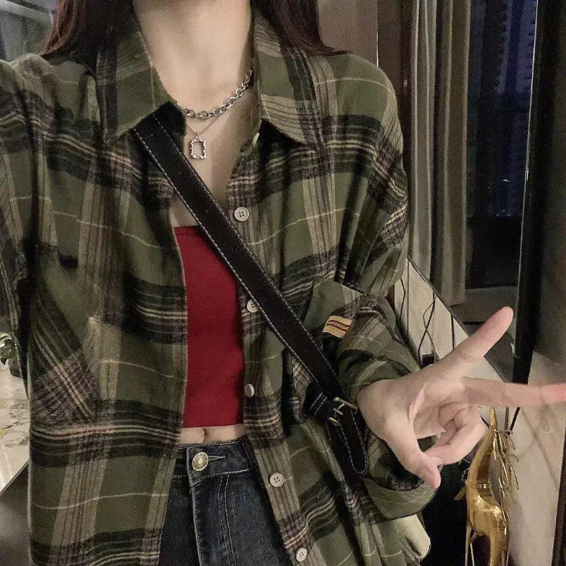 VILZSTUDIOS Vintage Women's Green Plaid Shirt