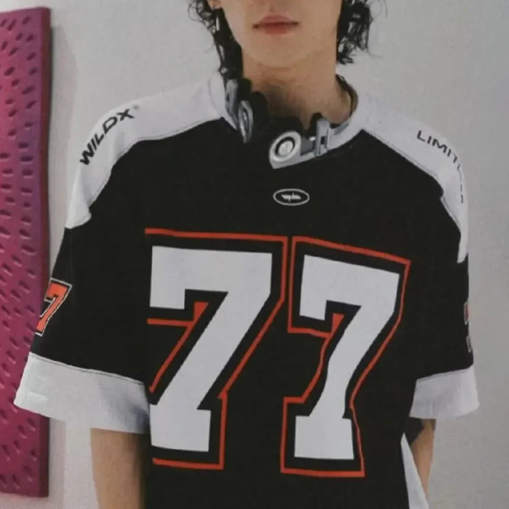 VILZSTUDIOS Contrast American Style Sport Jersey T-Shirt
