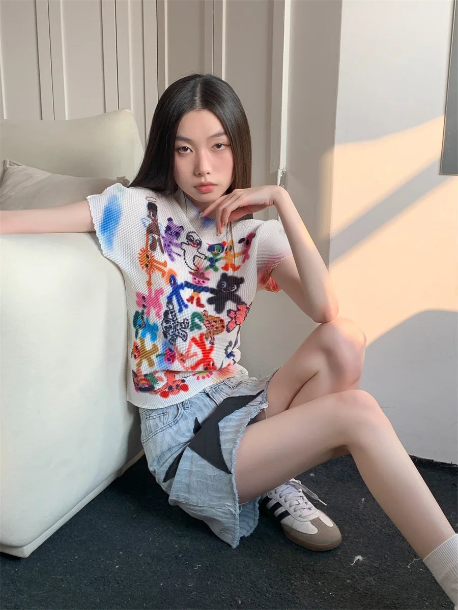 VILZSTUDIOS White Graphic Designer Crop Top