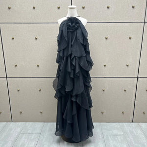 VILZSTUDIOS Elegant Handmade Ruffle Y2K Neck Dress