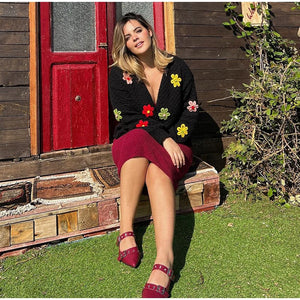 VILZSTUDIOS Chic Floral Jacquard Knit Cardigan