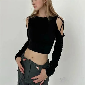 VILZSTUDIOS Black Hollow Out Crop Top