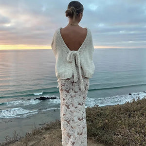 VILZSTUDIOS White Lace-Up Backless Cardigan
