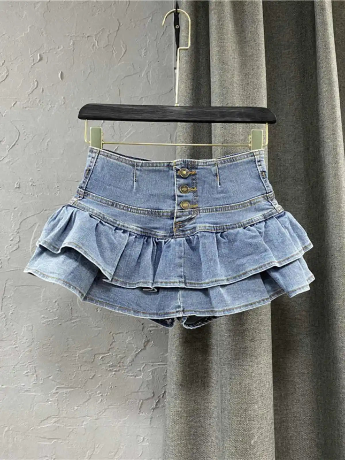 VILZSTUDIOS High Waist Vintage Denim Ruffle Jeans Skirts