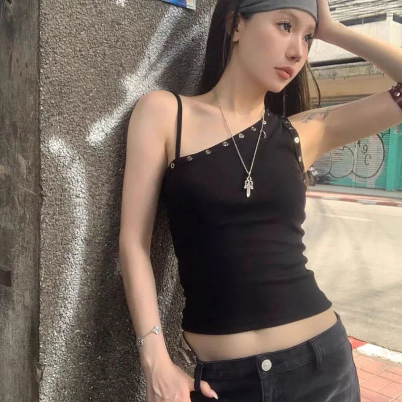 VILZSTUDIOS Sexy One Shoulder Ribbed Tank Top