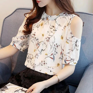 VILZSTUDIOS Stylish Printed Chiffon Off Shoulder Blouse