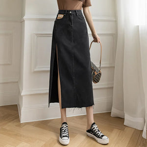 VILZSTUDIOS Vintage Denim Midi Skirt With Slit