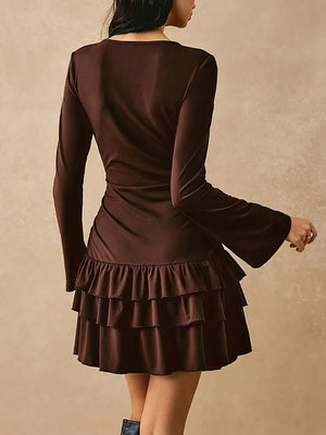 VILZSTUDIOS Sultry Ruffled Long Sleeve Mini Dress