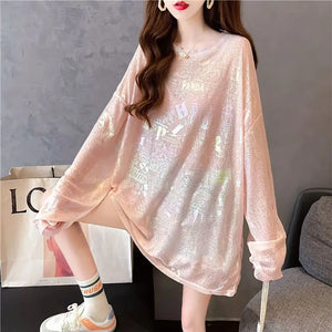 VILZSTUDIOS Chic Korean Sequined O-Neck T-Shirt
