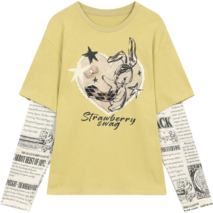 VILZSTUDIOS Oversized Newspaper Print Long Sleeve T-Shirt