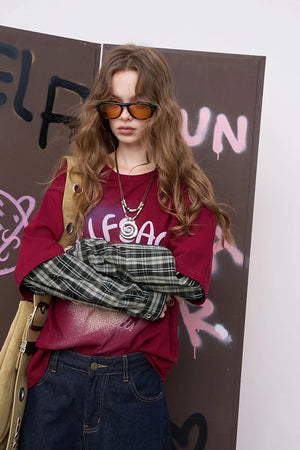 VILZSTUDIOS Glowing Strawberry Plaid Long Sleeve Top