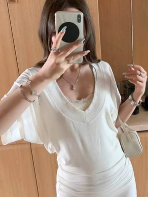 VILZSTUDIOS Chic Sexy Lace V-Neck T-Shirt
