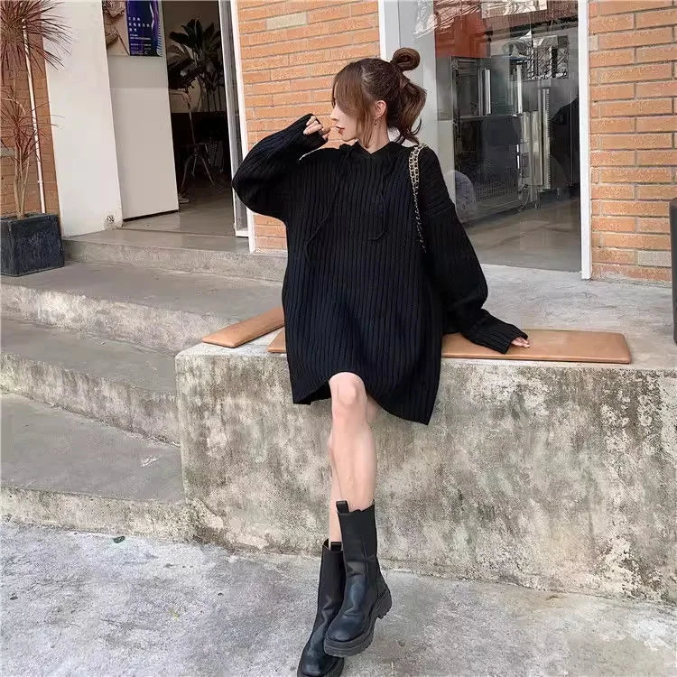 VILZSTUDIOS Cozy Wool Knitted Hooded Mini Dress