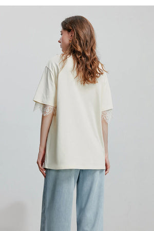 VILZSTUDIOS Stylish Short Lace Sleeve T-Shirt