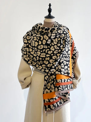 VILZSTUDIOS New Luxury Winter Leopard Two-Sided Cashmere Jacquard Scarves High Quality Women Thicken Wrap Shawl Ladies Wool Pashmina Scarf