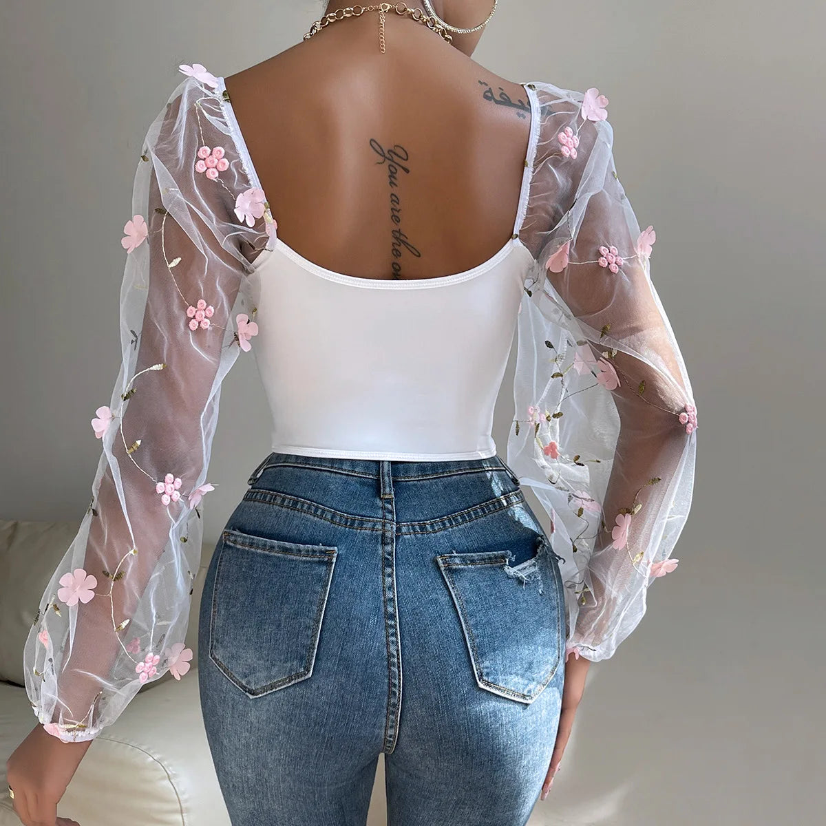 VILZSTUDIOS Floral Backless Sexy White Gauze Corset