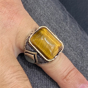 VILZSTUDIOS Yellow Black Stone Personality Silver Ring