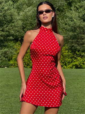 VILZSTUDIOS Elegant Polka Dot Halter Mini Dress