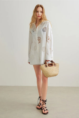 VILZSTUDIOS Stylish Embroidered Hollow Out Shirt