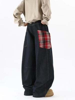 VILZSTUDIOS Retro Plaid Wide Leg Jeans