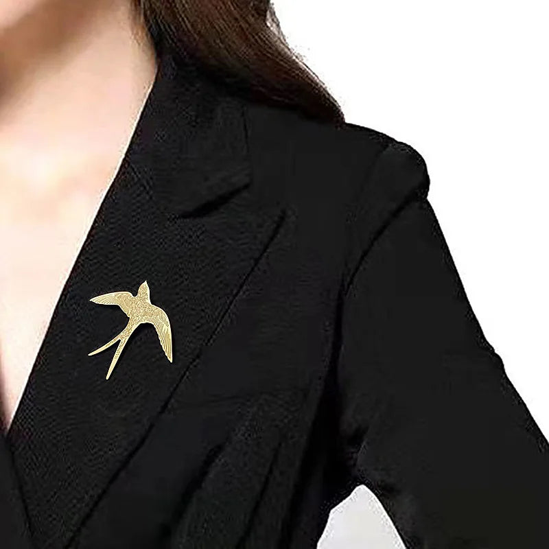VILZSTUDIOS Geometric Stainless Steel Swallow Brooch
