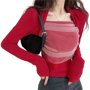 VILZSTUDIOS Slim Fit Mesh Long Sleeve Top