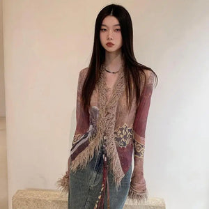 VILZSTUDIOS Indie Folk Tie Dye Mesh Top