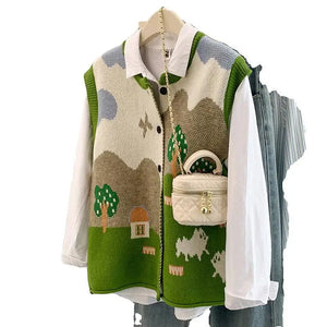 VILZSTUDIOS Oversized Jacquard Knit Sleeveless Cardigan