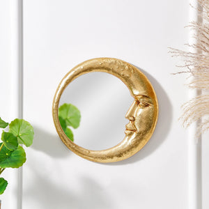 VILZSTUDIOS 1PC, resin material gold face meniscus round decorative hanging mirror, decorative home art pendant, creative makeup mirror.