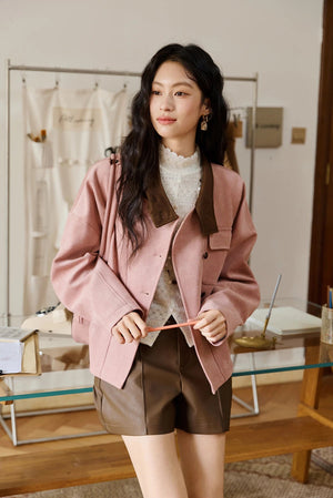 VILZSTUDIOS French Style Contrast Color Suede Jacket