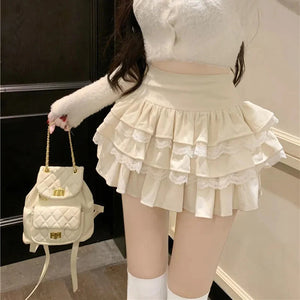 VILZSTUDIOS Lace High-Waist Ruffled Mini Skirt