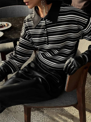 VILZSTUDIOS Retro Striped Knitted Polo Top