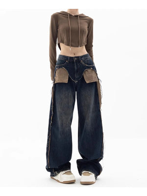 VILZSTUDIOS High Waist Patchwork Wide Leg Jeans