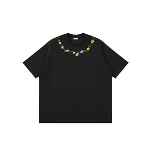 VILZSTUDIOS Oversized Floral Chain Embroidered Loose T-Shirt