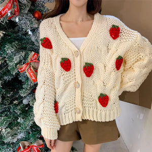 VILZSTUDIOS Cozy Strawberry Knit Cardigan