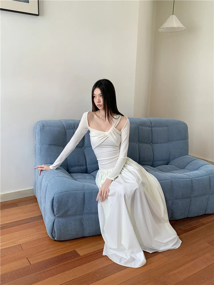 VILZSTUDIOS Elegant White Cut-Out Maxi Dress