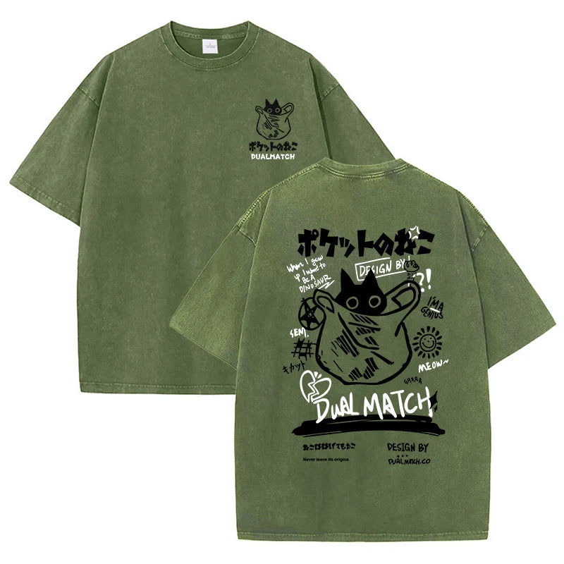 VILZSTUDIOS Vintage Cartoon Cat Print T-Shirt