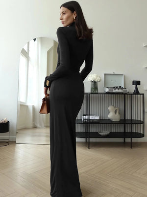 VILZSTUDIOS Sexy Thigh High Split Turtleneck Maxi