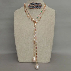 VILZSTUDIOS Pink Baroque Pearl Mixed Color Long Chain Necklace