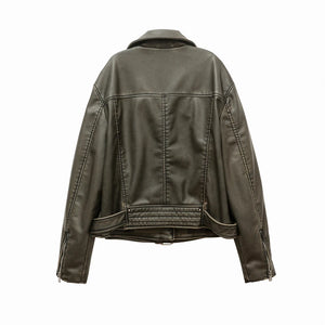 VILZSTUDIOS Vintage Washed PU Leather Jacket