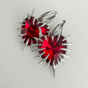 VILZSTUDIOS Edgy Gothic Red Heart Spike Earrings