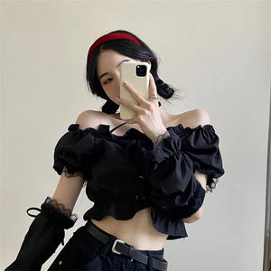 VILZSTUDIOS Gothic Style Removable Sleeve Crop Top
