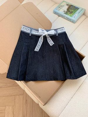 VILZSTUDIOS High Street Lace Pleated Denim Skirt